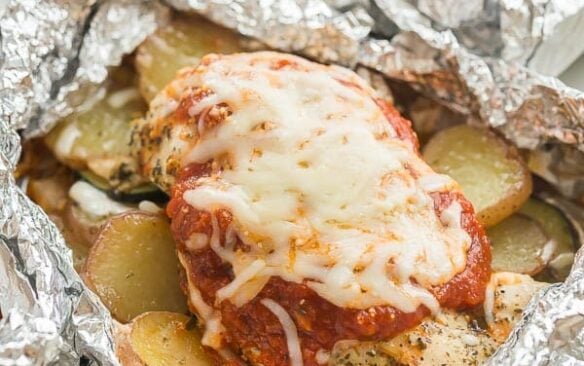 parmesan chicken foil packet close up